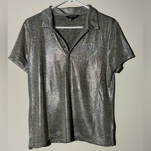 Silver shimmery Ralph Lauren shirt.  Size: L